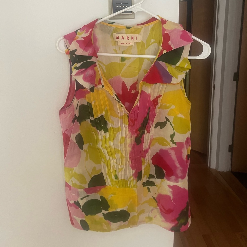 Marni Pink and Yellow Pleated Blouse